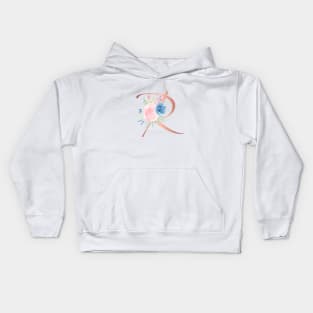 Letter R Rose Gold and Watercolor Blush Pink and Navy Kids Hoodie